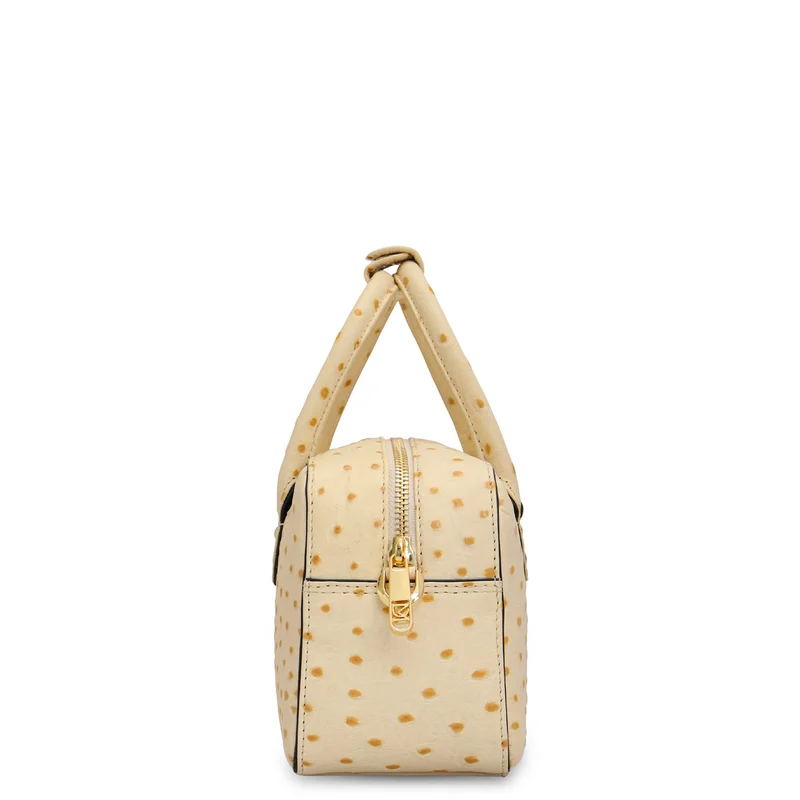 Da Milano Vanilla Small Ostrich Leather Satchel - Vanilla for Women | Best Price UAE